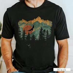Mountain Forest Eagle Graphic T-Shirt | Vintage Nature Landscape Tee | Wildernes